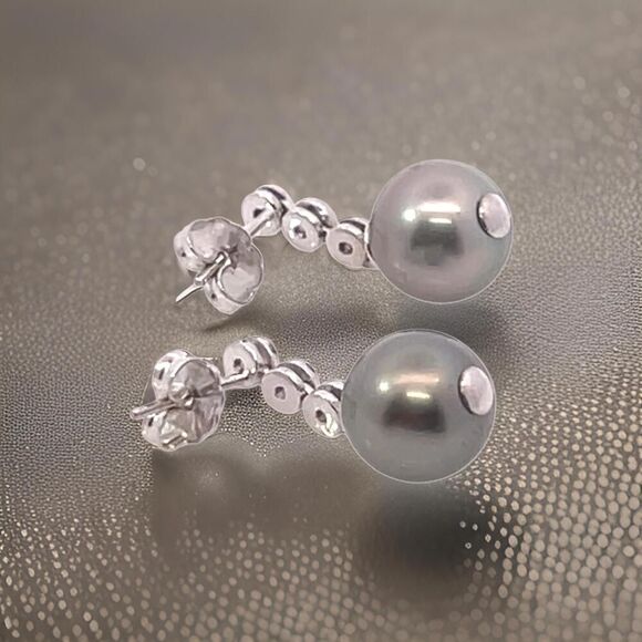 Tahitian Pearl & Sapphire Earrings 14k Gold 9.46 mm Certified $1,790 111301 - Picture 4 of 12